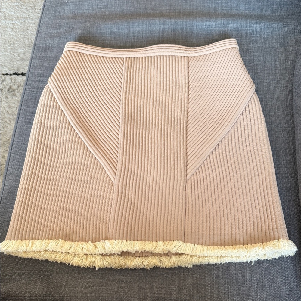 Philip Lim Ribbed Tan Skirt with Fringe Hem